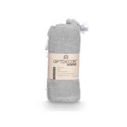 PLAID POLYVALENT POMPON GRIS 120X150CM