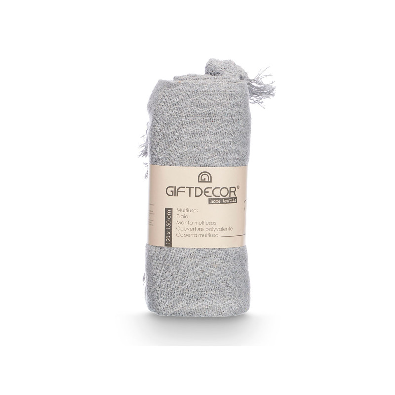 MULTIUSOS POMPON GRIS 120X150CM