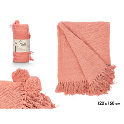 PLAID POLYVALENT POMPON BRIQUE 120X150CM