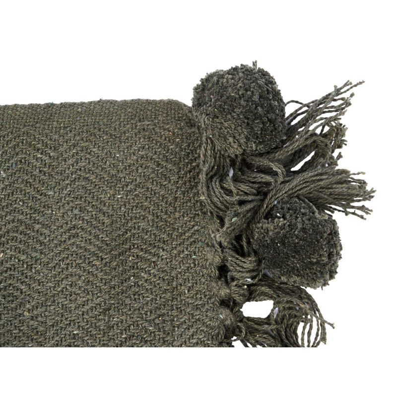 PLAID POLYVALENT POMPON VERT 120X150CM