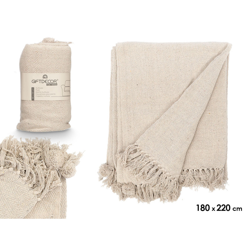 MULTIUSO POMPON NATURALE 180X220CM