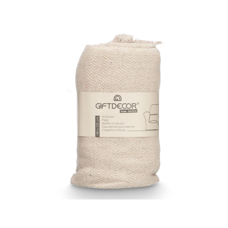 COVER MULTI-USE POMPON NATURAL 180X220CM