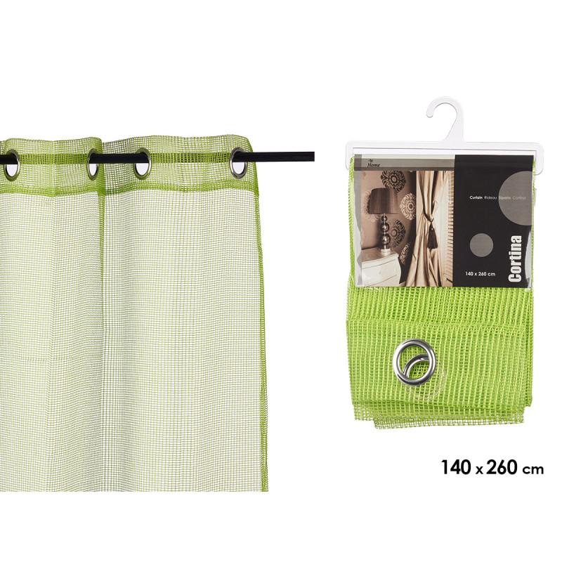 CURTAIN 140X260CM 6 EYELETS GREEN GRID