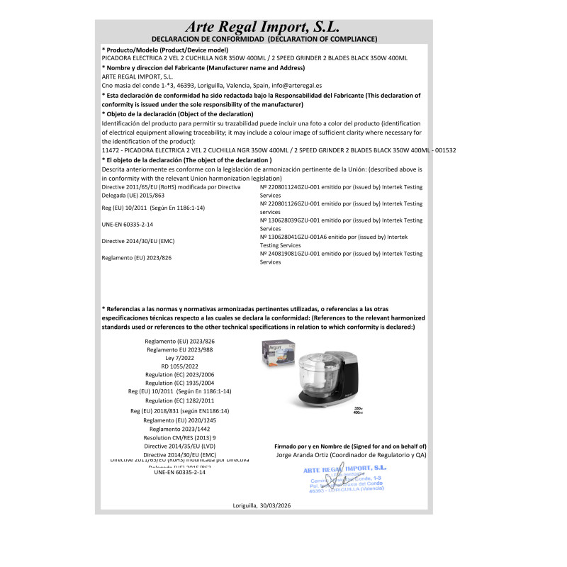 TRITURADORA 2 VELOCIDADES 2 LAMINAS PRT 350W 400ML