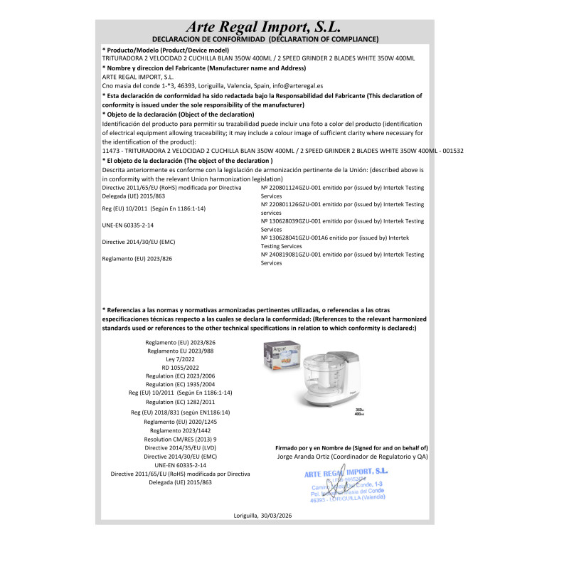 TRITATUTTO 2 VELOCITÁ 2 LAME BIANCO  350W 400ML