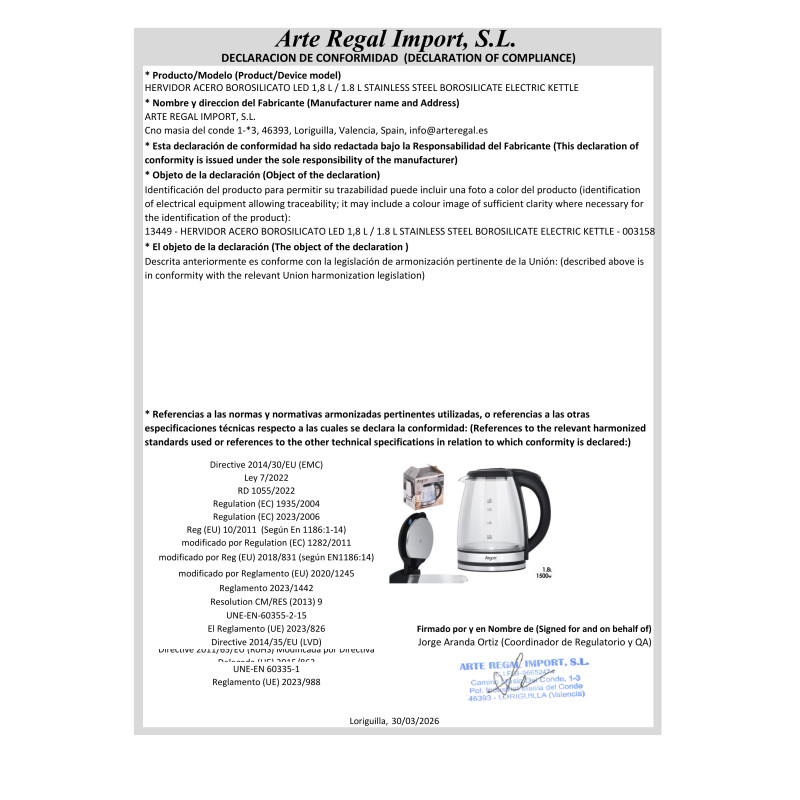 BOLLITORE ACCIAIO BOROSILICATO LED 1,8 L