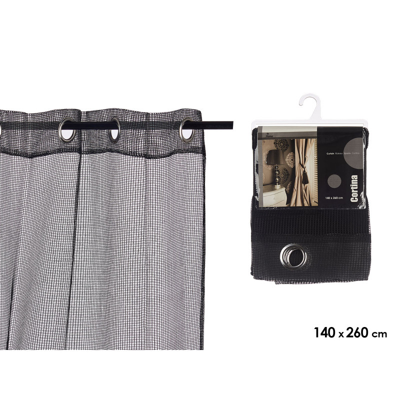 CURTAIN 140X260CM 6 EYELETS BLACK GRID