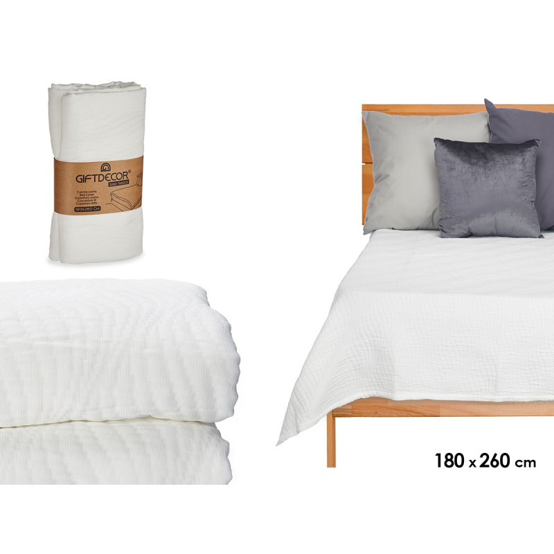 180X260CM WHITE AQUA PATTERN BEDSPREAD 