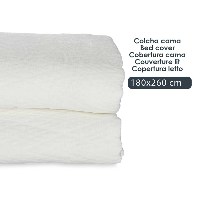 COLCHA CAMA PADRÃO LOSANGOS BRANCO 180X260CM