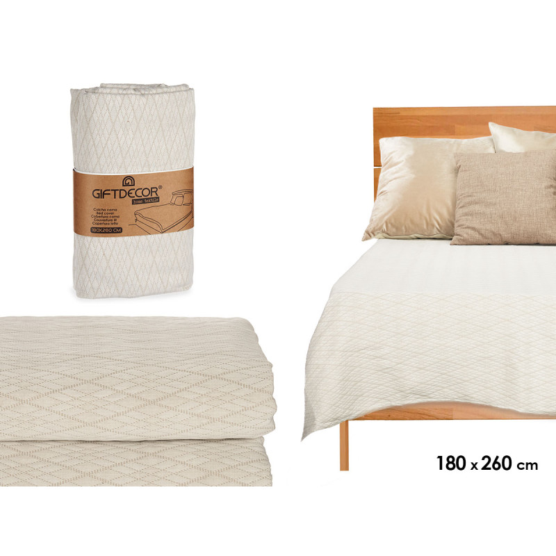 COLCHA CAMA ROMBOS BEIGE 180X260CM