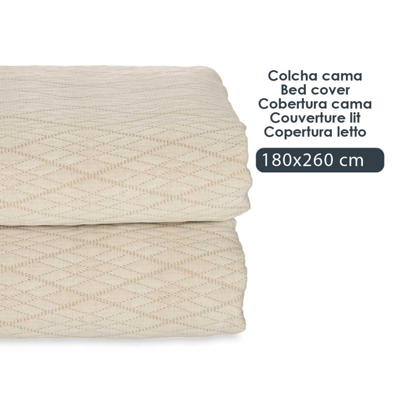 180X260CM BEIGE RHOMBUS PATTERN BEDSPREAD 