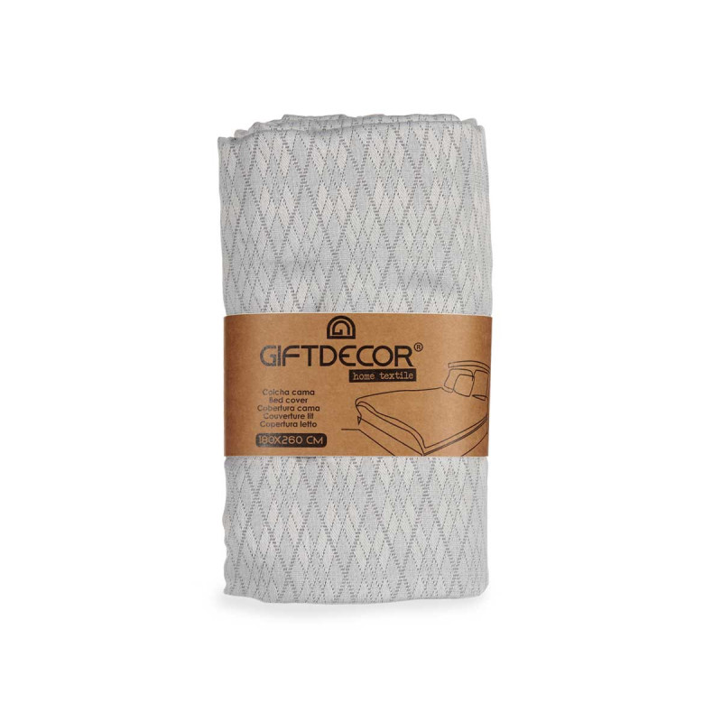 COLCHA CAMA ROMBOS GRIS 180X260CM