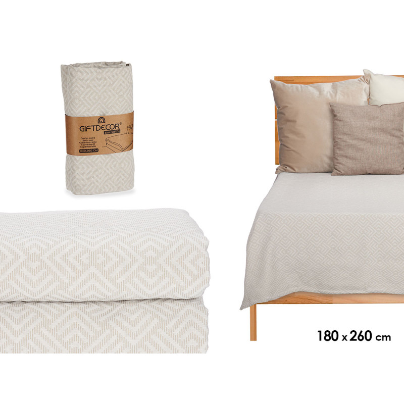 180X260CM BEIGE GEOMETRIC PATTERN BEDSPREAD 