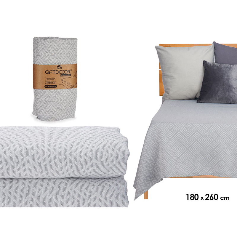 COLCHA CAMA GEOMETRICO GRIS 180X260CM