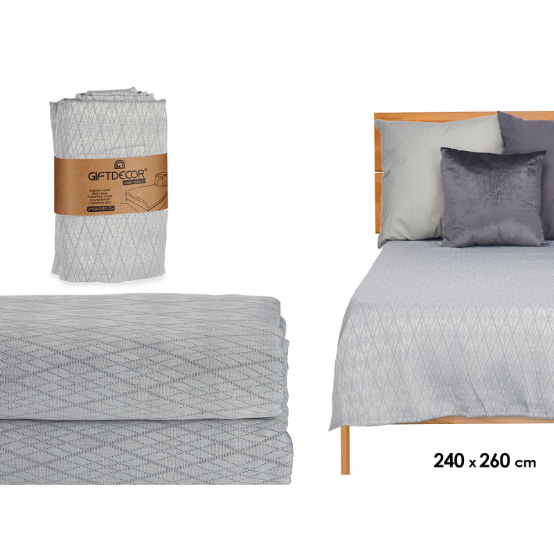 240X260CM GREY RHOMBUS PATTERN BEDSPREAD