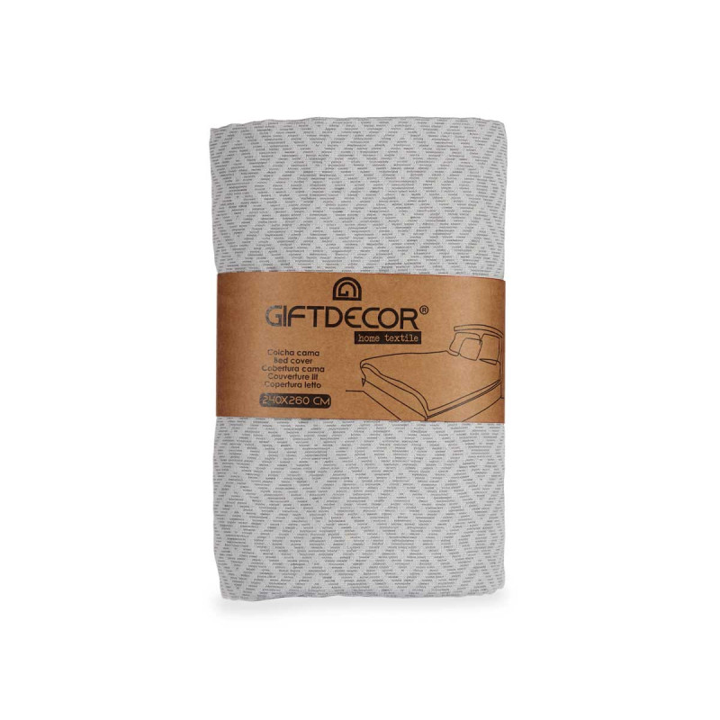 COLCHA CAMA PADRÃO GEOMÉTRICO CINZENTO 240X260CM