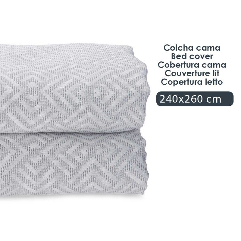 COLCHA CAMA GEOMETRICO GRIS 240X260CM