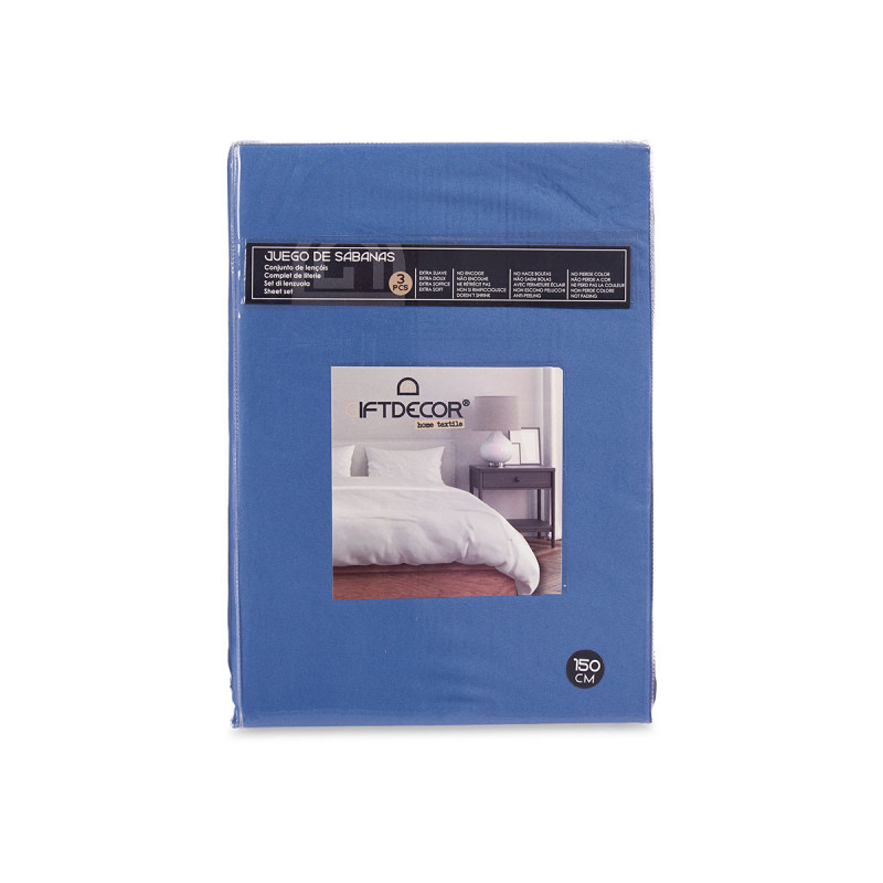 SET 3 DRAPS 150CM COULEUR BLEU