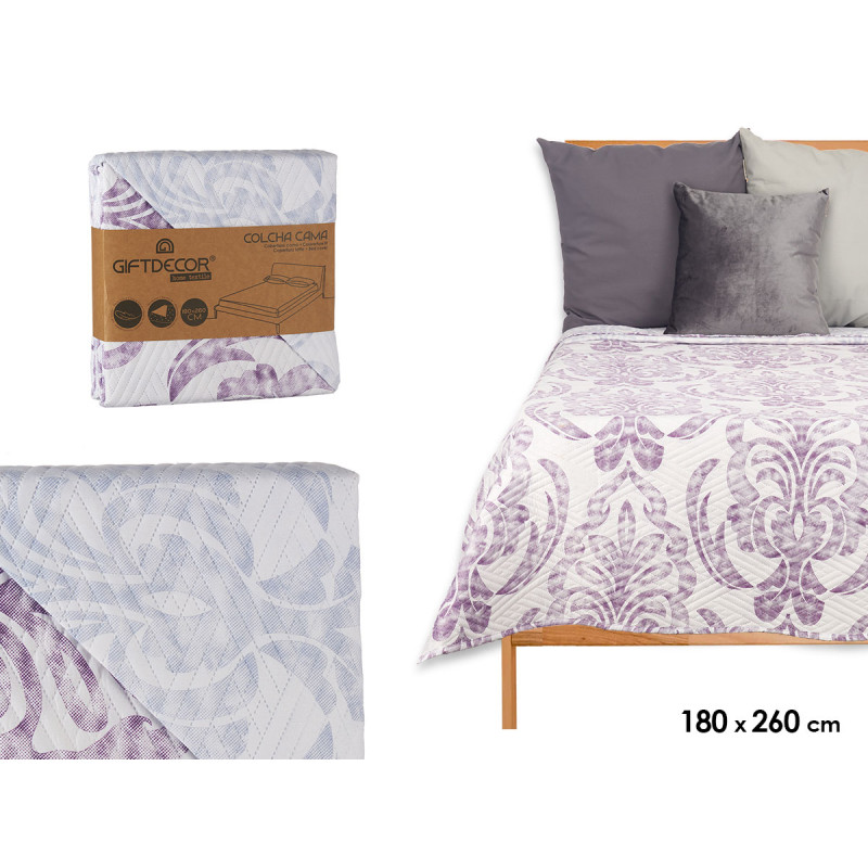 COLCHA CAMA 180X260 DAMASCADO REVERSÍVEL
