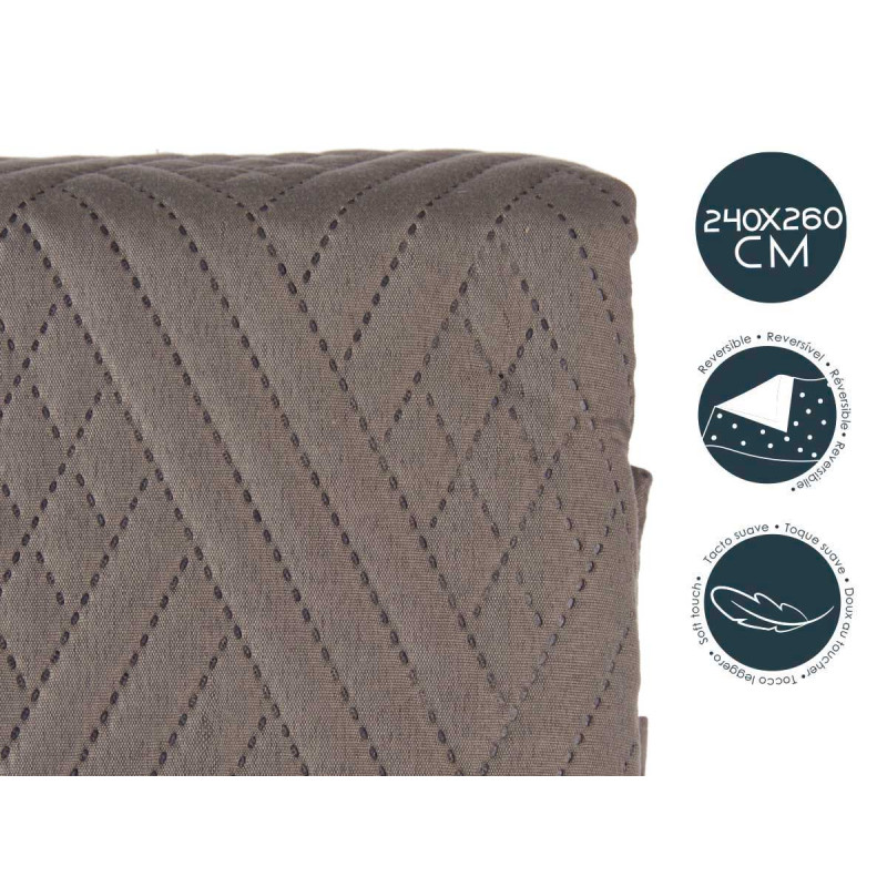 COLCHA CAMA 240X260 CINZENTO ESCURO E AZUL REVERSÍ