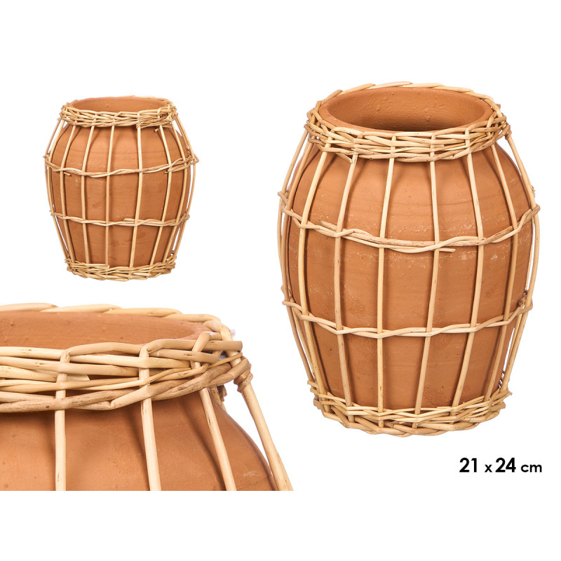 WICKER CLAY INDALO VASE 21X24CM