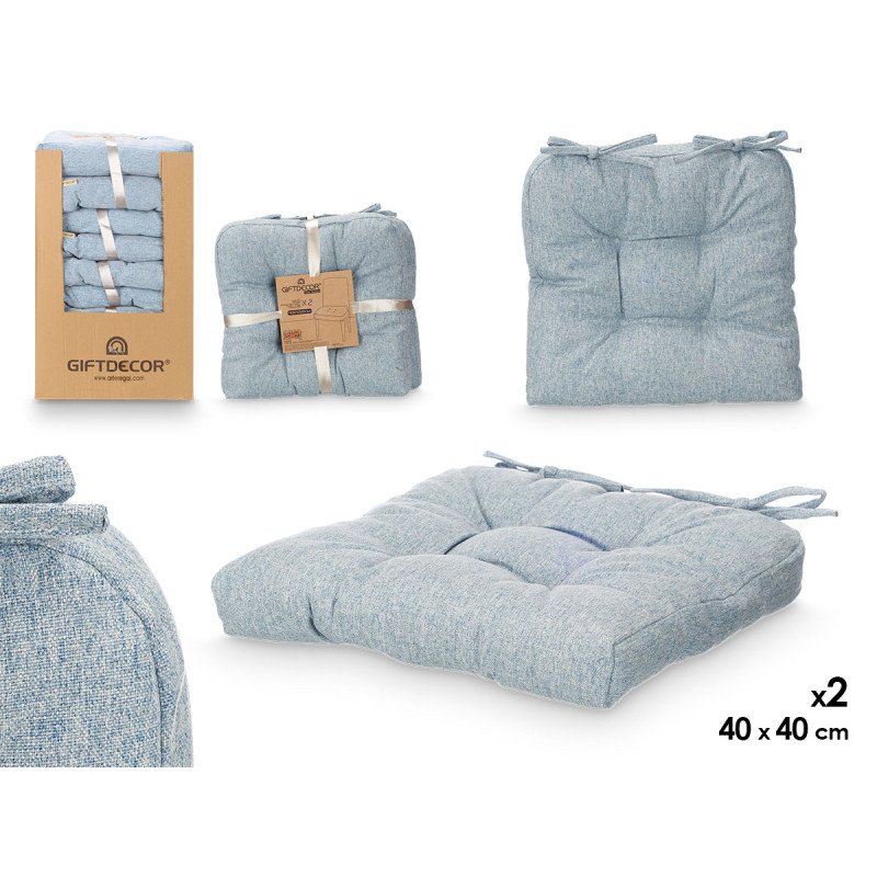 SET 2 COUSSINS DE CHAISE BLEU 40X40CM