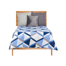 COUVRE LIT LIT 180X260 TRIANGLES BLEUS RÉVERSIBLE