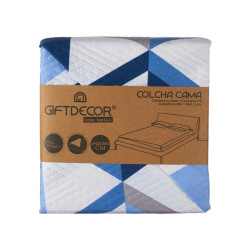COLCHA CAMA REVERSIBLE 240X260 TRIANGULOS AZULES