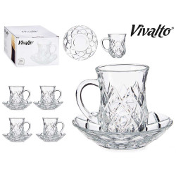 CONJ 4 CANECAS VIDRO COM PRATO LOSANGOS 125ML