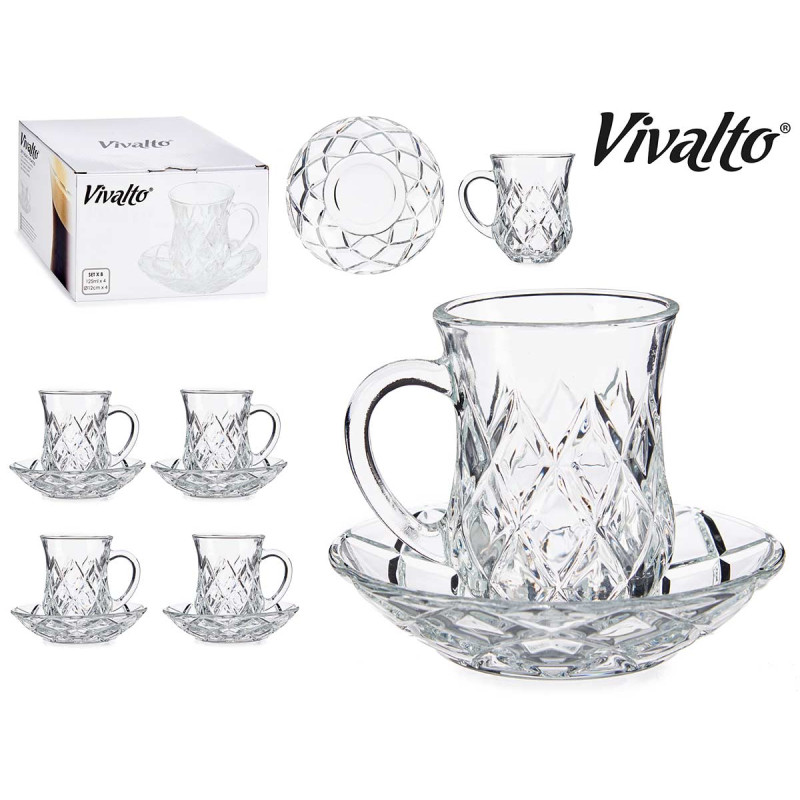 SET 4 GLASS CUPS WITH PLATE 125ML