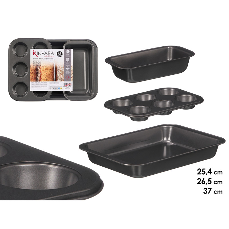 SET 3 STEEL GREY RECTANGULAR ROASTER PAN 3 SHAPES