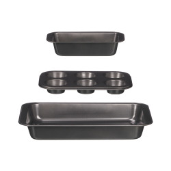 SET 3 STEEL GREY RECTANGULAR ROASTER PAN 3 SHAPES