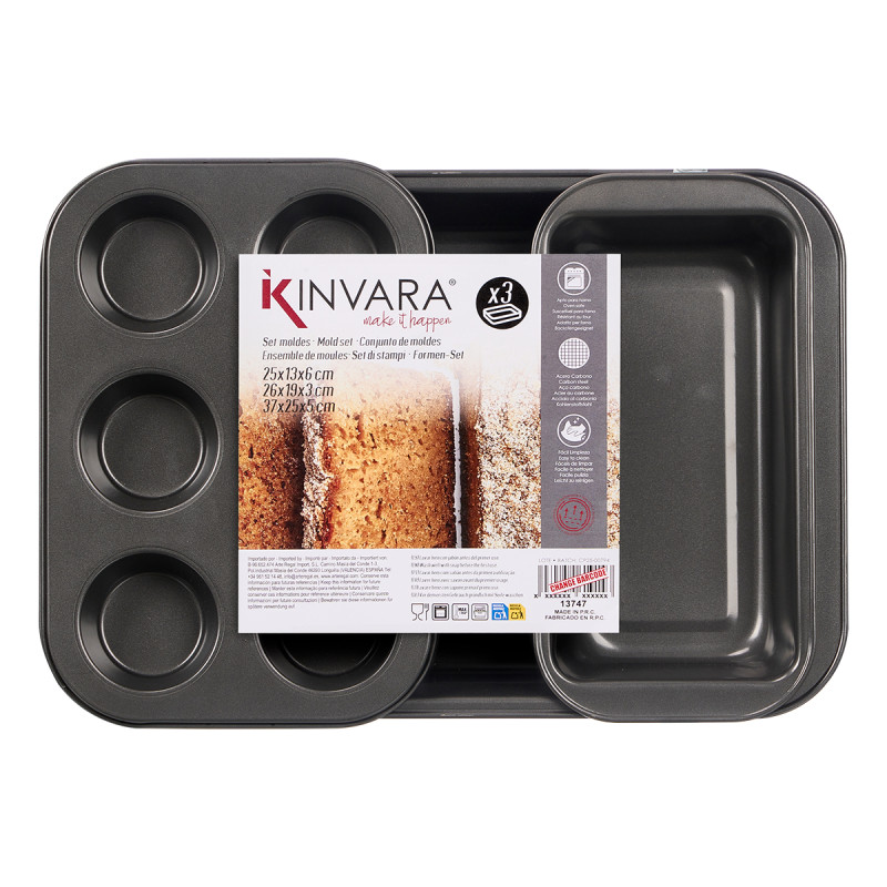 SET 3 MOULE RECTANGULAIRE 3 FORMES ACIER GRIS