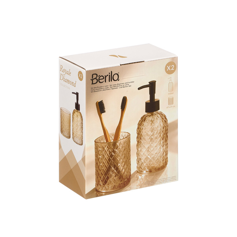 SET 2 DOSIFICADOR VASO 410ML BAÑO AMBAR DIAMANT