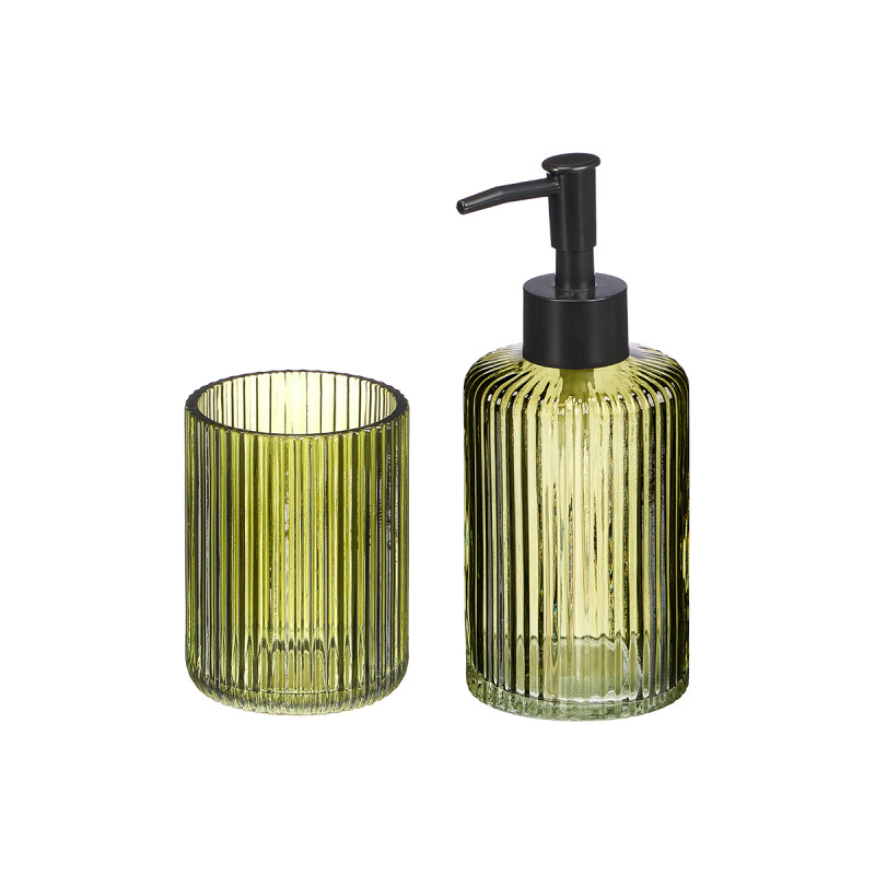 SET 2 DOSIFICADOR VASO 350ML BAÑO VERDE RAYAS