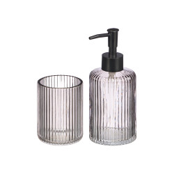SET 2 BATH SOAP DISPENSR 350ML TUMBLER GRY STRIPED
