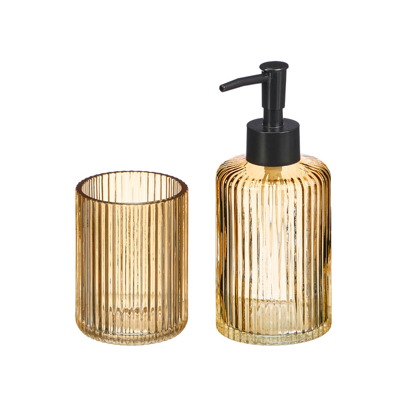 SET 2 BATH SOAP DISPENSR 350ML TUMBLER AMBER STRPD