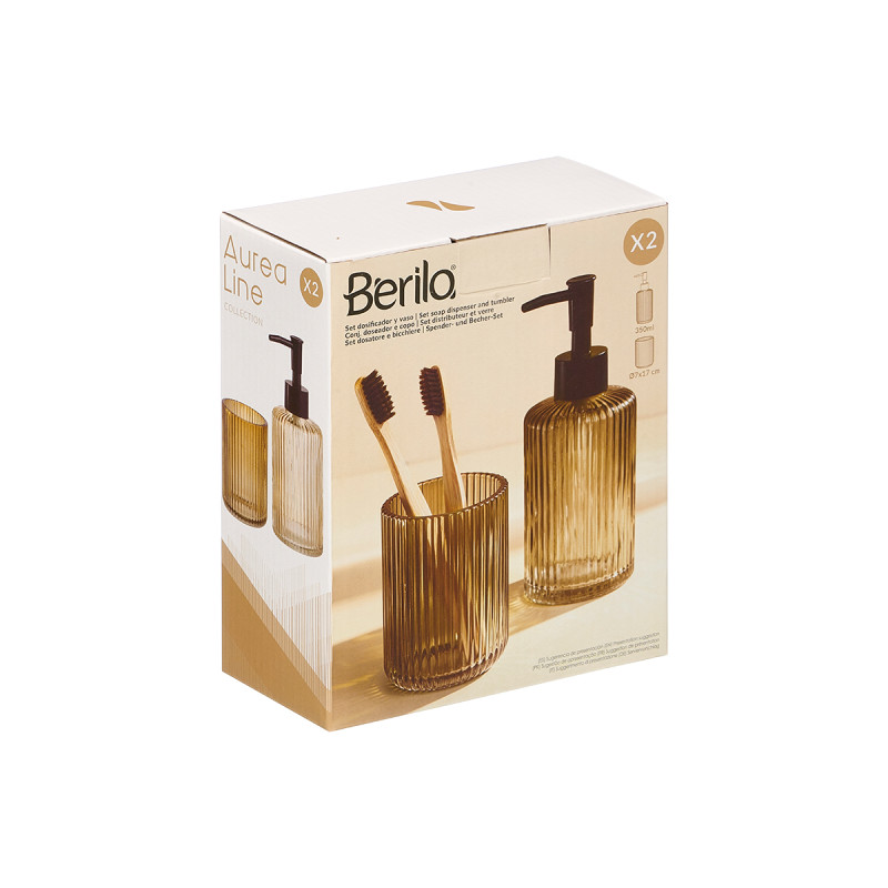 SET 2 BATH SOAP DISPENSR 350ML TUMBLER AMBER STRPD