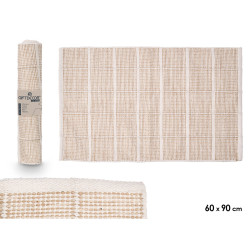 TAPIS ARTISANAL 60X90CM CARREAUX BEIGE 