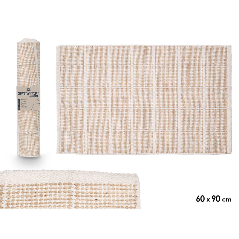 TAPIS ARTISANAL 60X90CM CARREAUX BEIGE 