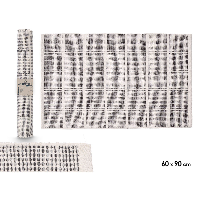 TAPIS ARTISANAL 60X90CM CARREAUX GRIS