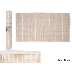 TAPETE ARTESANAL 80X140CM QUADRADOS BEGE