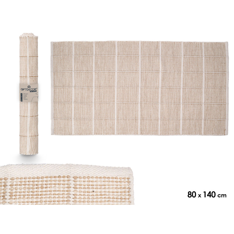 ALFOMBRA ARTESANAL 80X140CM CUADROS BEIGE