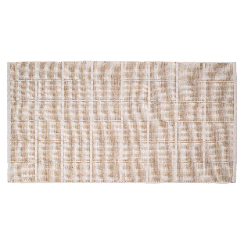 ALFOMBRA ARTESANAL 80X140CM CUADROS BEIGE