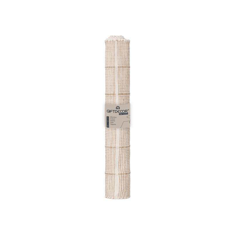 TAPETE ARTESANAL 80X140CM QUADRADOS BEGE
