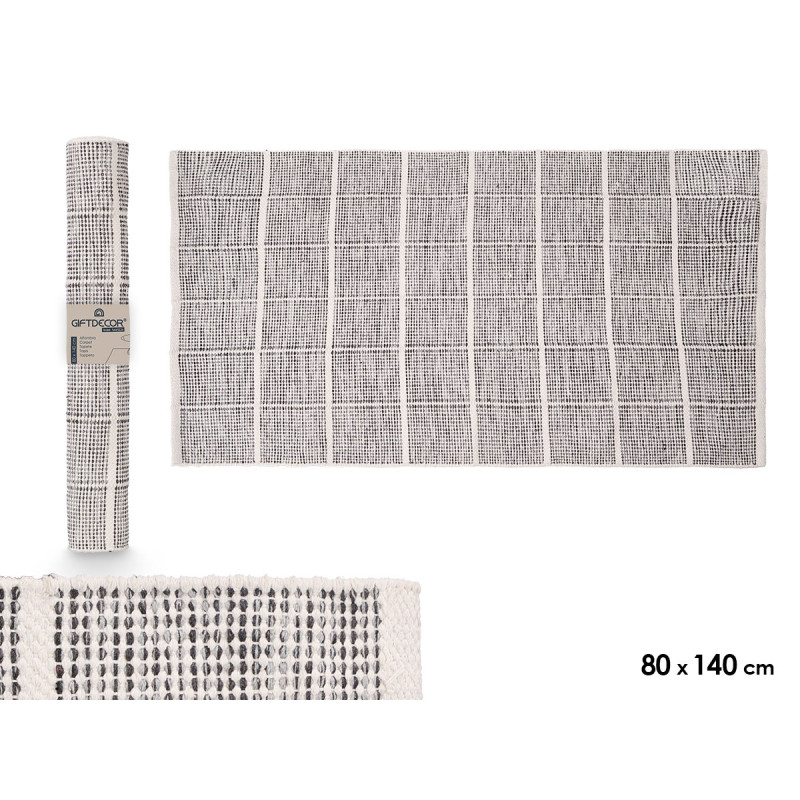 HANDMADE RUG 80X140CM SQUARES GREY