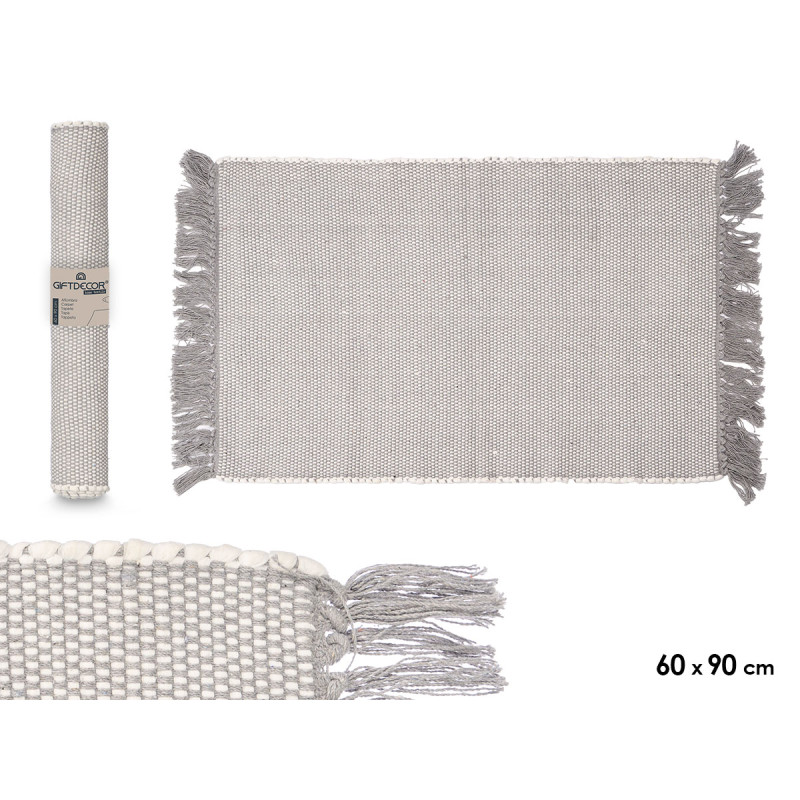 TAPPETO ARTIGIANALE 60X90CM GRIGIO CHIARO