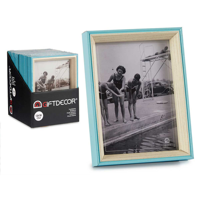 13X18CM BLUE AND NATURAL WOOD PHOTOFRAME 