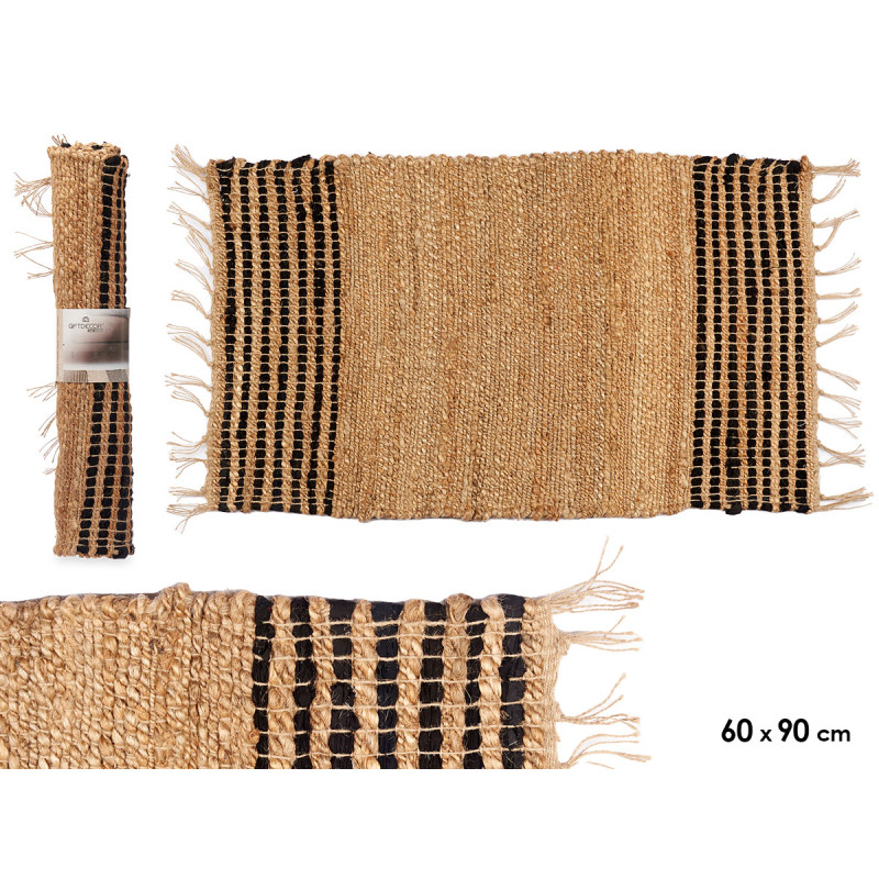BLACK AND NATURAL STRIPED CARPET 60 X 90 CM