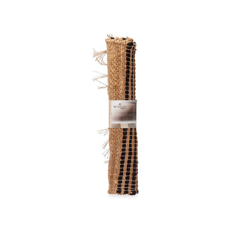 BLACK AND NATURAL STRIPED CARPET 60 X 90 CM